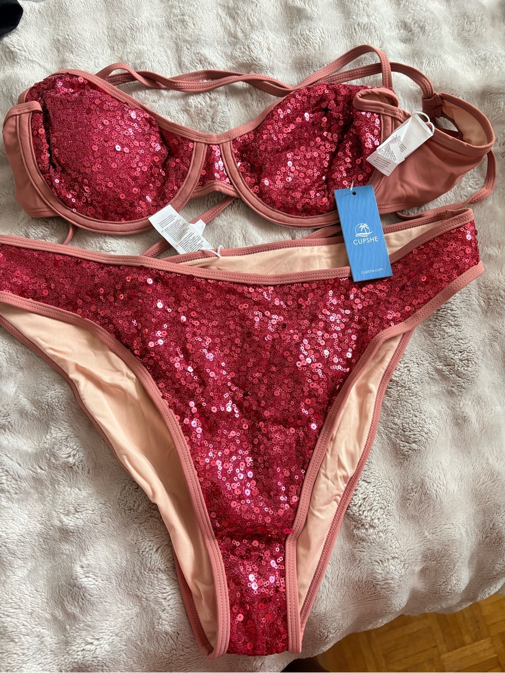 Cupshe Pink Sequin Two-Piece Bikini
